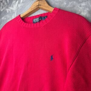 Vintage Polo Ralph Lauren Red Crewneck Knit Sweater Men's Small Embroidered Pony